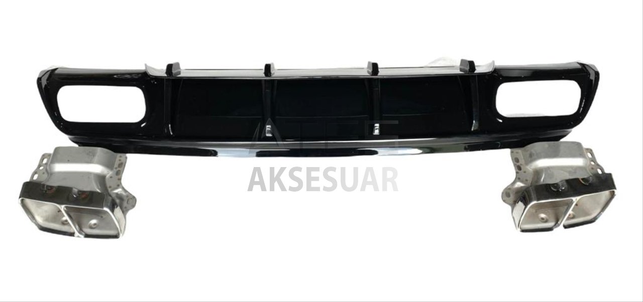 MERCEDES W176 16-18 A45 DIFÜZÖR & EGZOZ SETI (PARLAK SIYAH) - SILVER EGZOZ ILE (AMG PAKET İÇİN )