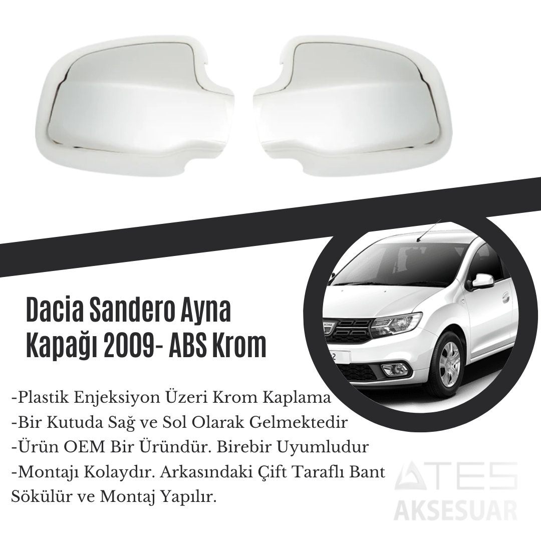 Dacia Sandero 2009 Ayna Kapağı ABS Krom