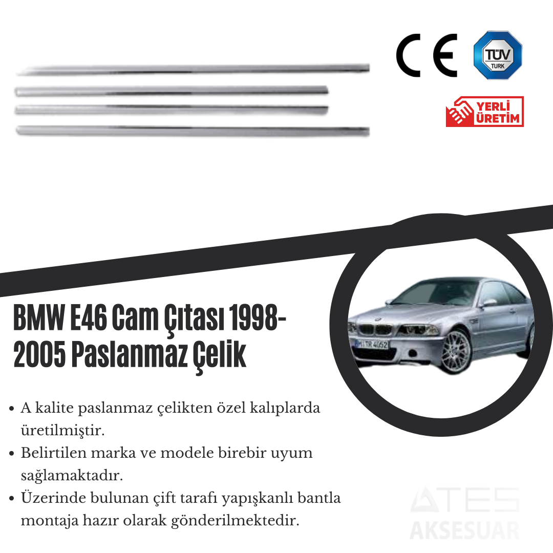 Bmw E46 1998-2005 Cam Çıtası Paslanmaz Çelik
