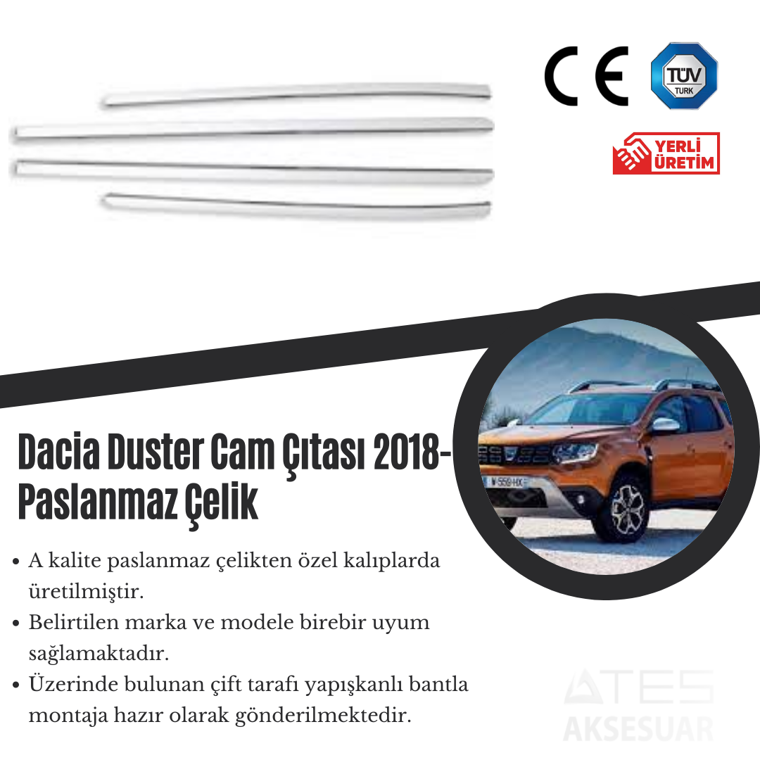 Dacia Duster 2018 Cam Çıtası Paslanmaz Çelik