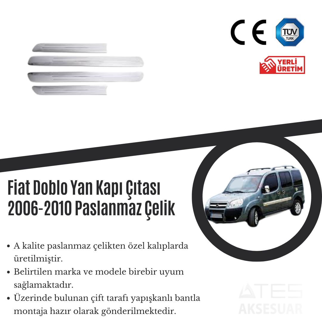 Fiat Doblo 2006-2010 Yan Kapı Çıtası Paslanmaz Çelik