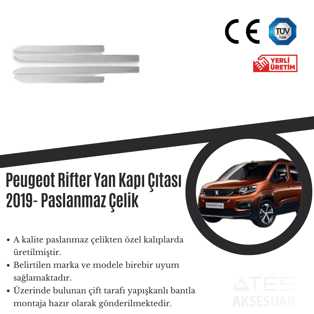 Peugeot Rifter 2019 Yan Kapı Çıtası Paslanmaz Çelik