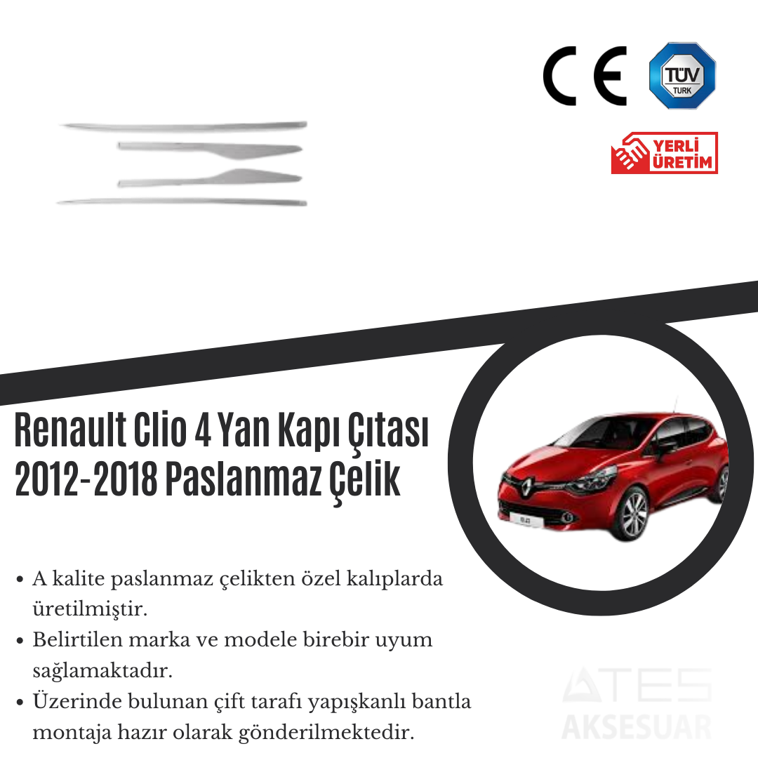 Reunault Clio 4 2012-2018 Yan Kapı Çıtası Paslanmaz Çelik
