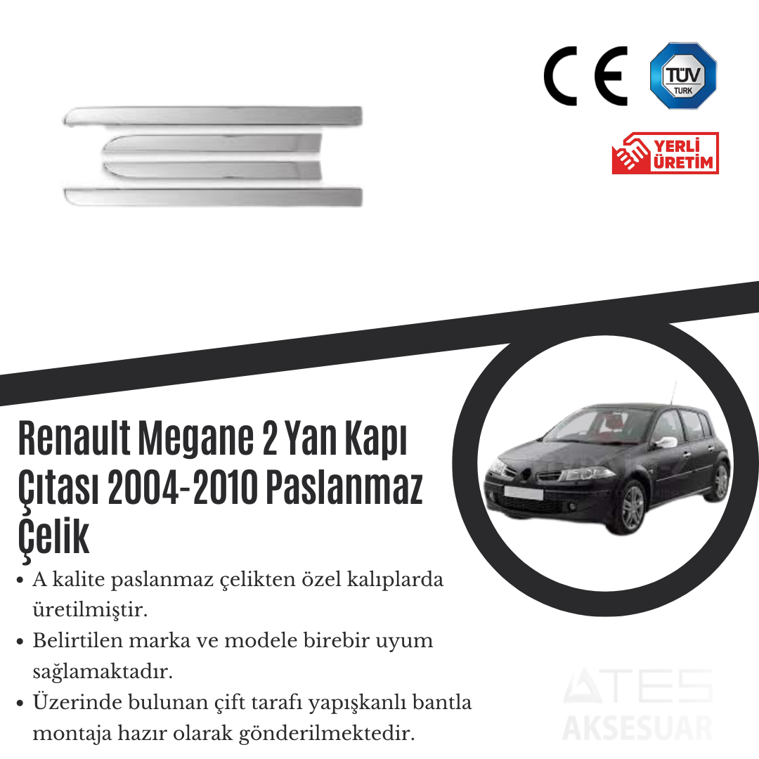 Renault Megane 2004-2010 2 Yan Kapı Çıtası Paslanmaz Çelik