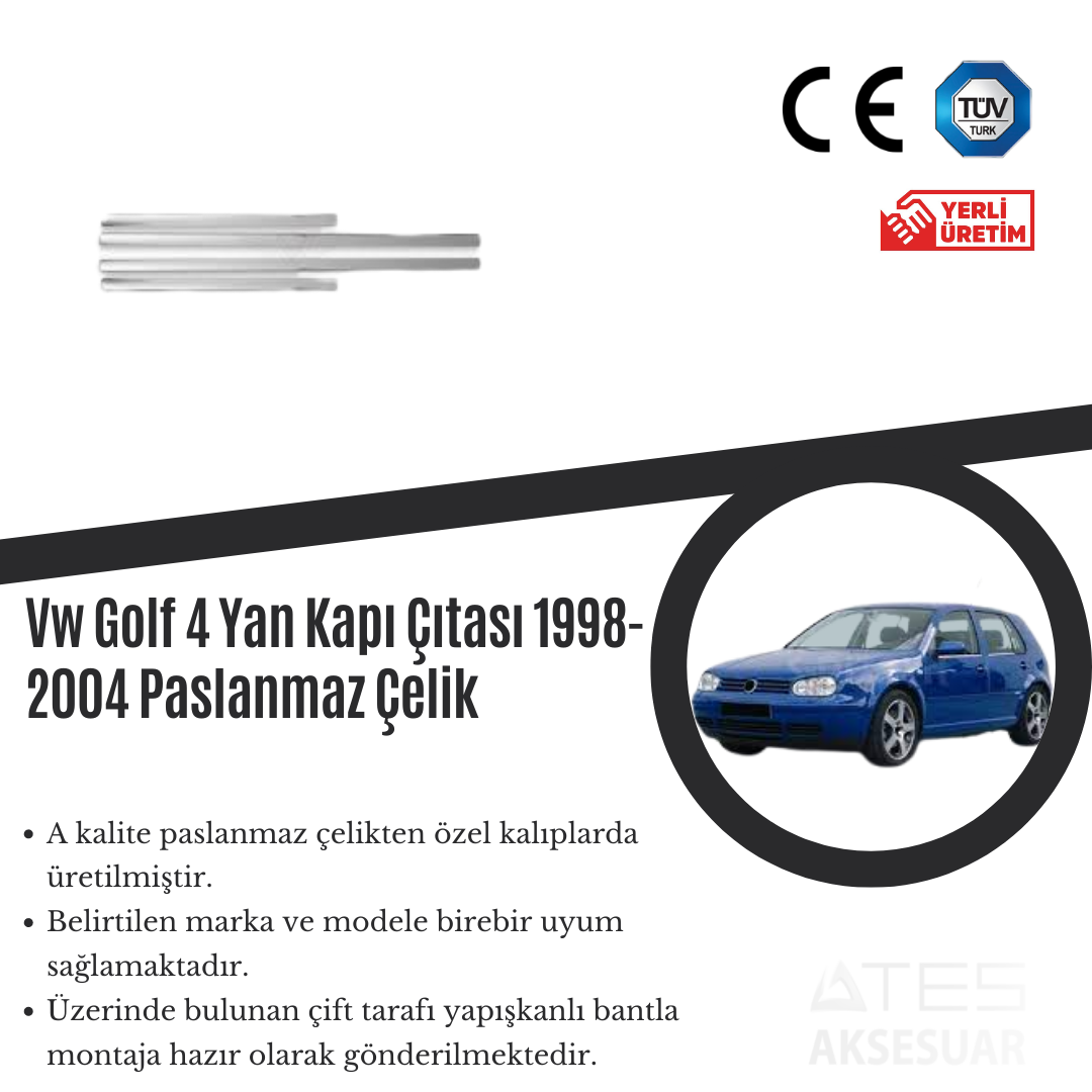 Volkswagen Golf 1998-2004 4 kapı Yan Kapı Çıtası Paslanmaz Çelik