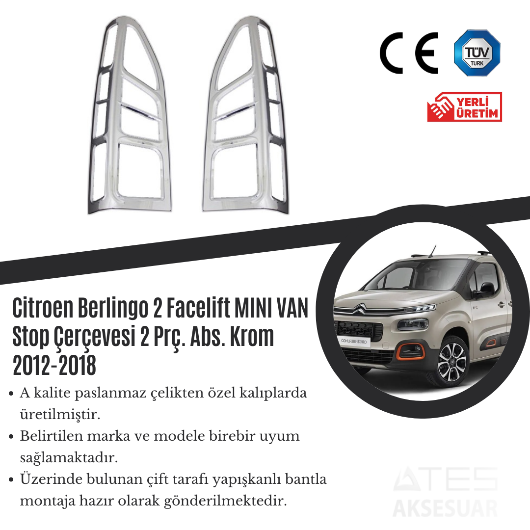 Citroen Berlingo 2 2012-2018 Facelift Stop Çerçevesi 2 PRÇ  ABS Krom