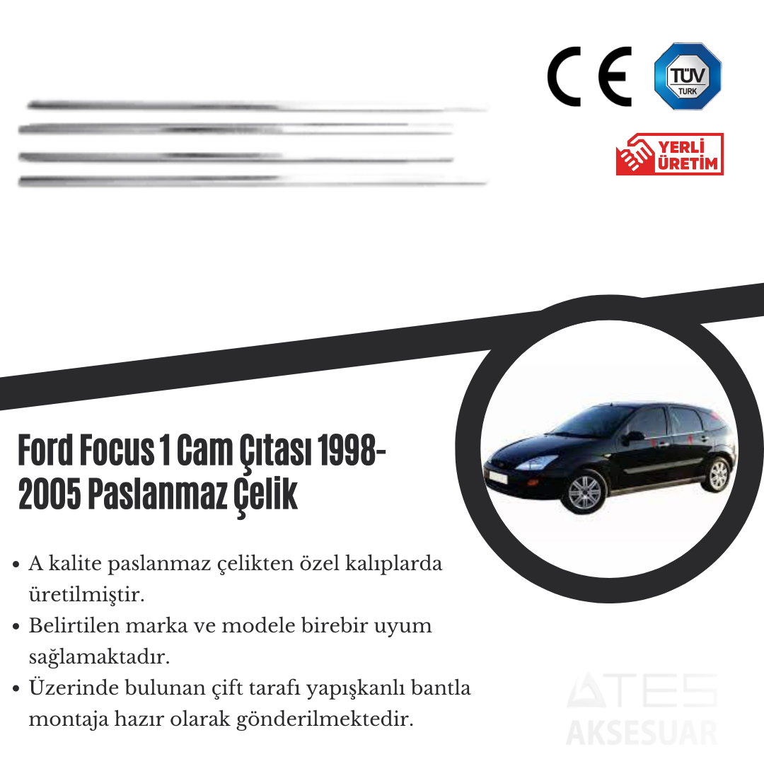 Ford Focus  1998-2005 Cam Çıtası Paslanmaz Çelik