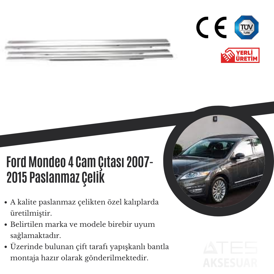 Ford Mondeo 2007-2015 Cam Çıtası Paslanmaz Çelik