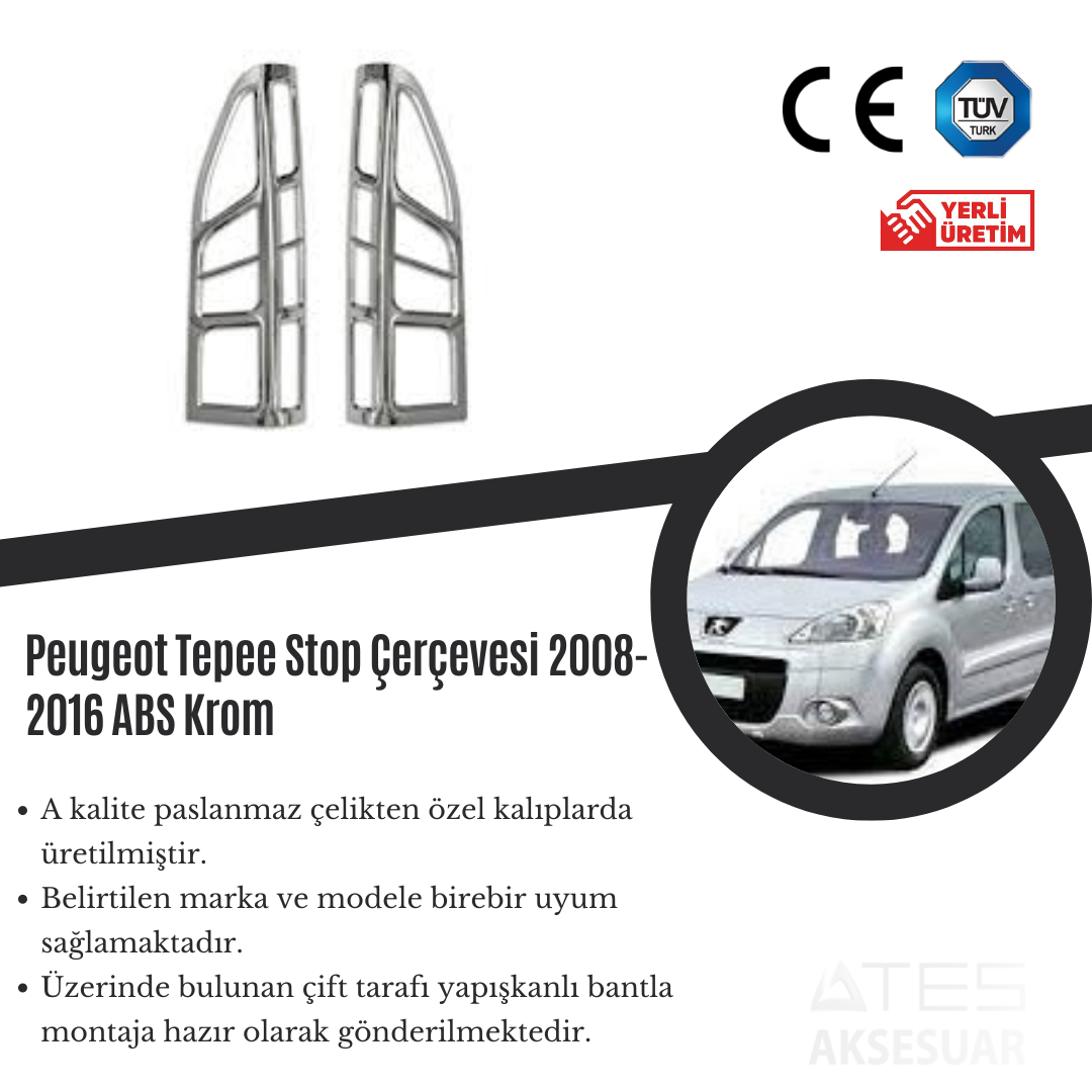 Peugeot Tepee 2008-2016 Stop Çerçevesi ABS Krom