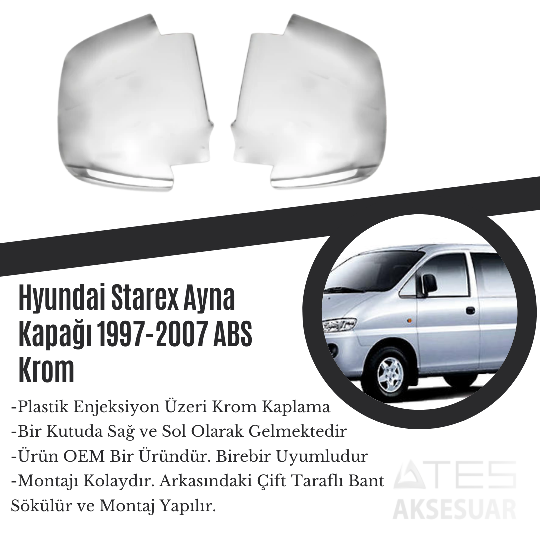 Hyundai Starex 1997-2007 Ayna Kapağı ABS Krom