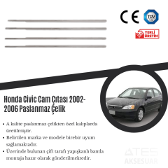 Honda Civic 2002-2006 Cam Çıtası Paslanmaz Çelik