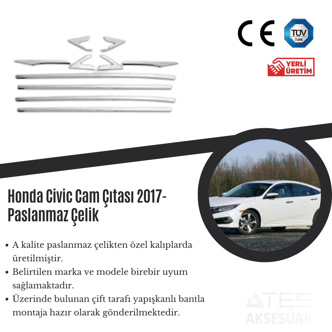 Honda Civic 2017 Cam Çıtası Paslanmaz Çelik