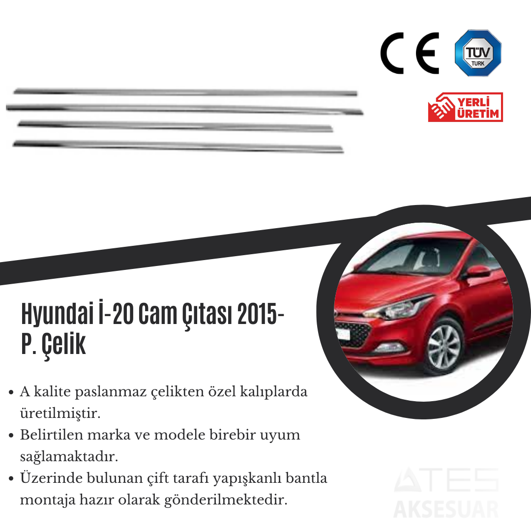 Hyundai İ20 2015 Cam Çıtası Paslanmaz Çelik